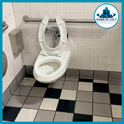 Sanitized commercial restroom after janitorial cleaning